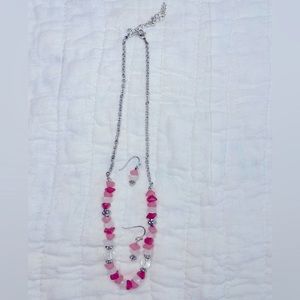 Avon silver necklace with pink & white gemstones + matching earrings (Vintage)